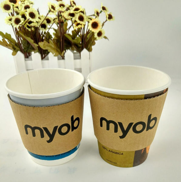 Aanpasbare drankbeker mouw wegwerp Kraft karton koffie thee houder met merk logo gedrukt ontwerp