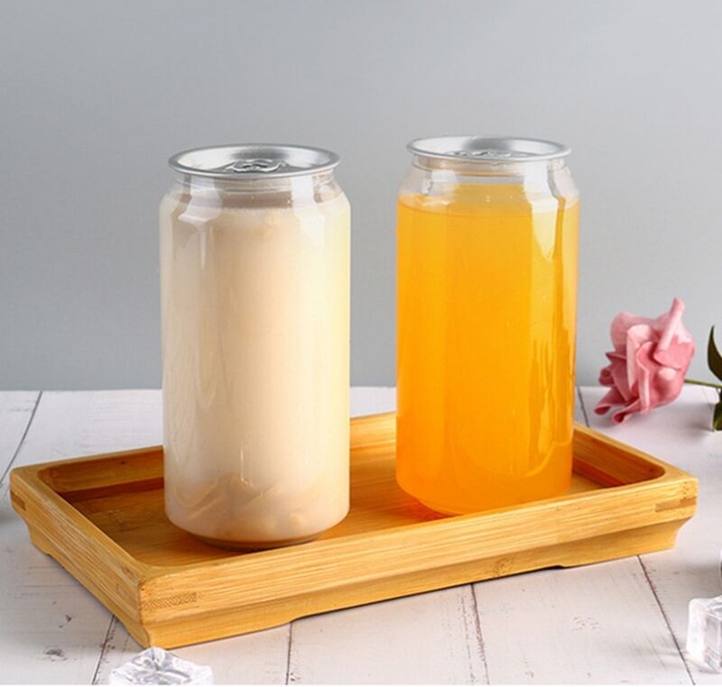 Pull-Ring Transparent Bottle Fruit Juice Soda Water Plastic Pet Cans With Easy Open Aluminum Lids
