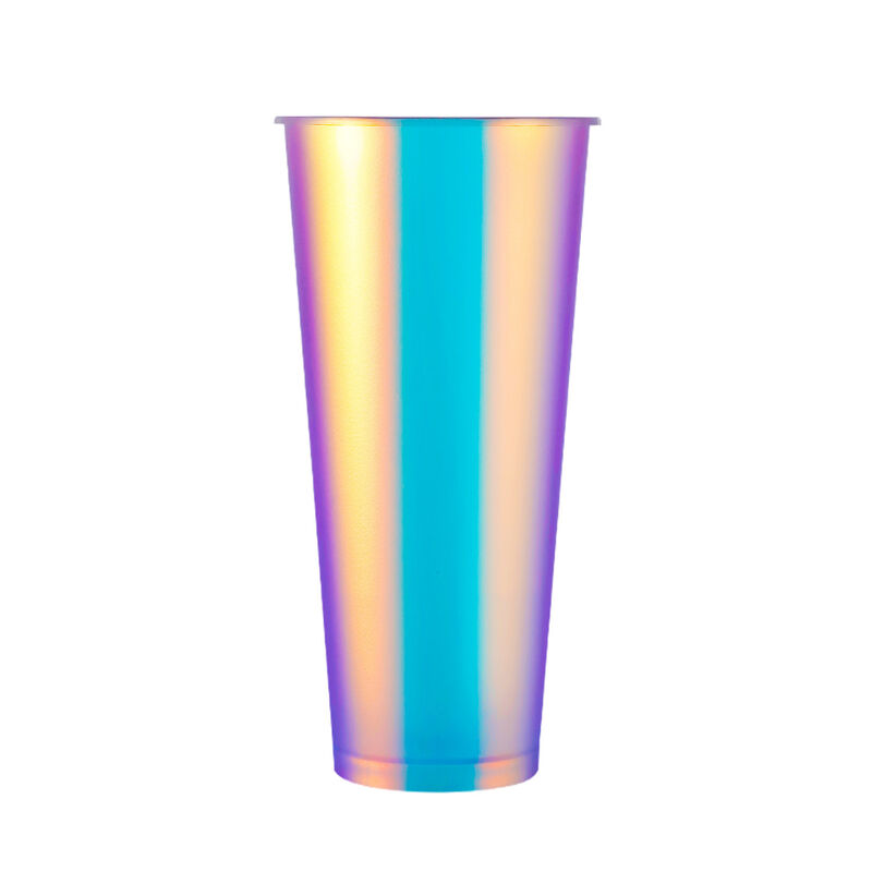 Aangepast logo IML spuitgegoten koffiekopjes - Plastic drankbekers met regenboogfilm met deksels, wegwerp
