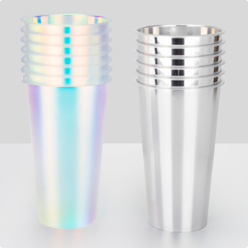 Aangepast logo IML spuitgegoten koffiekopjes - Plastic drankbekers met regenboogfilm met deksels, wegwerp