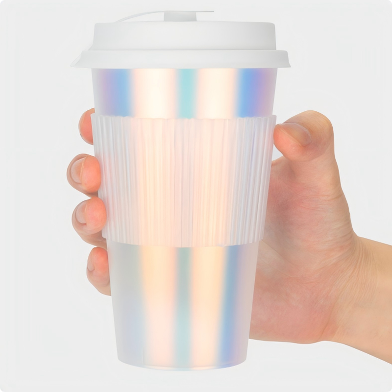 Aangepast logo IML spuitgegoten koffiekopjes - Plastic drankbekers met regenboogfilm met deksels, wegwerp