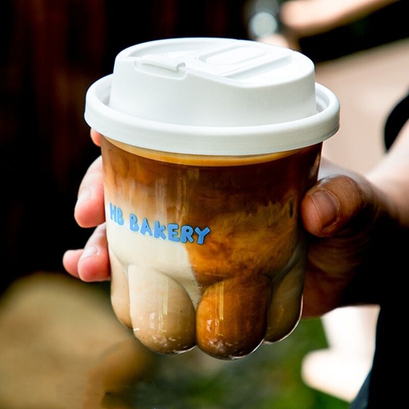 Leuke en creatieve kattenklauw beker wegwerp koffiebeker met deksel transparante hoge schoonheid koude drank melk thee beker