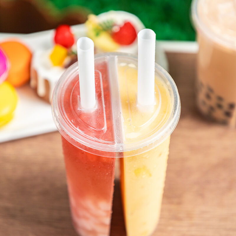 Groothandel 95 mm kaliber dubbelcompartiment deelbeker ️ dubbelzijdig gespleten plastic bekertje met deksel voor boba thee, sap en gemengde dranken